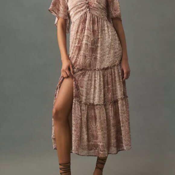 Anthropologie Short Sleeve Tiered Midi Dress - Picture 7 of 8